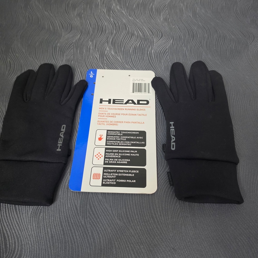 HEAD Running Gloves Mens L Black Touchscreen Sensatec Ultrafit Fleece 1811562